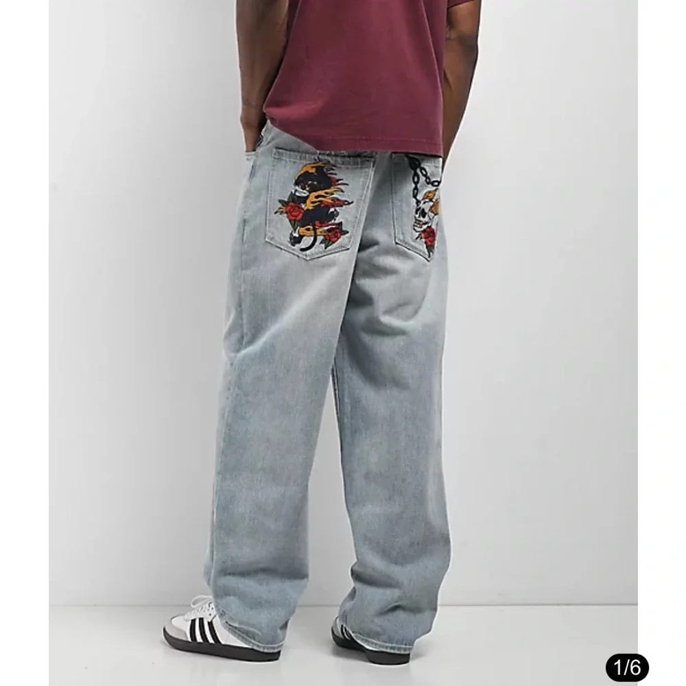 NINTH HALL AMBUSH Y2K Jeans Men’s 33 Skull Embroidered Baggy Wide Leg Panther